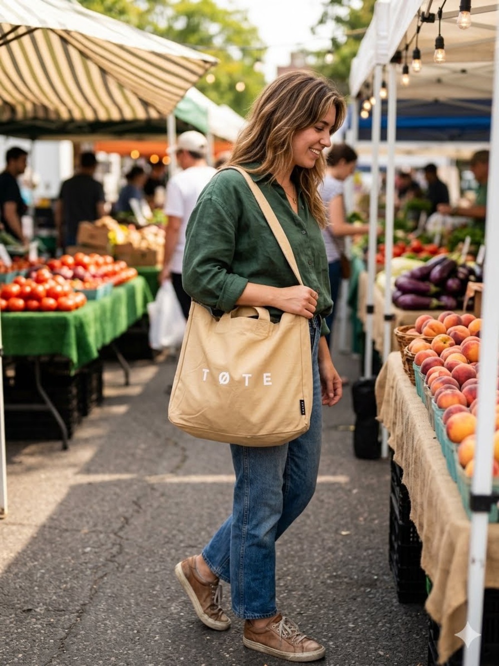 Minimalist Beige Canvas TØTE Crossbody Bag - New With Minor Flaw